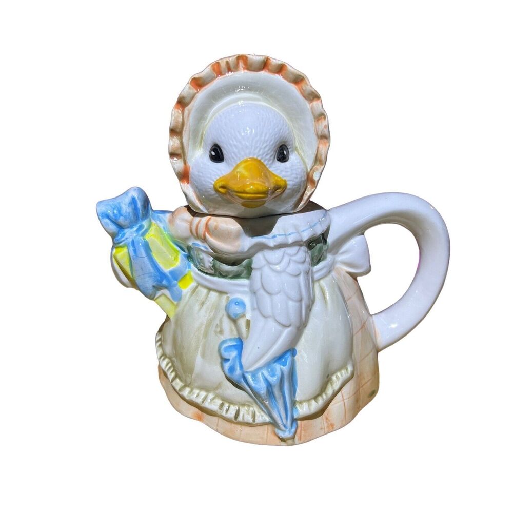 Vintage Heritage Mint Figural Ceramic Lady Mama Duck Teapot Decor Only 7x7.5 in